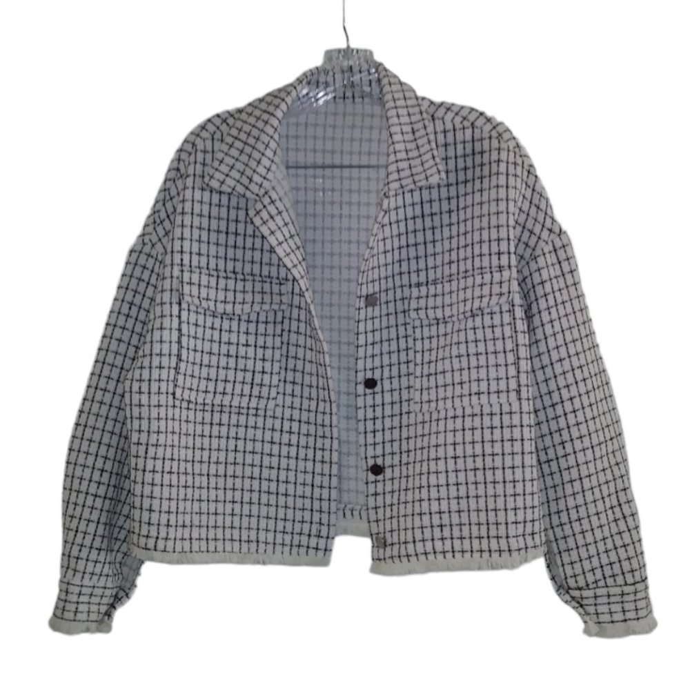 SHEIN Women's White With Black Check Blazer Size S